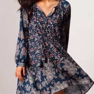 Boho Floral Long Sleeve Flowing Tunic Style Dress